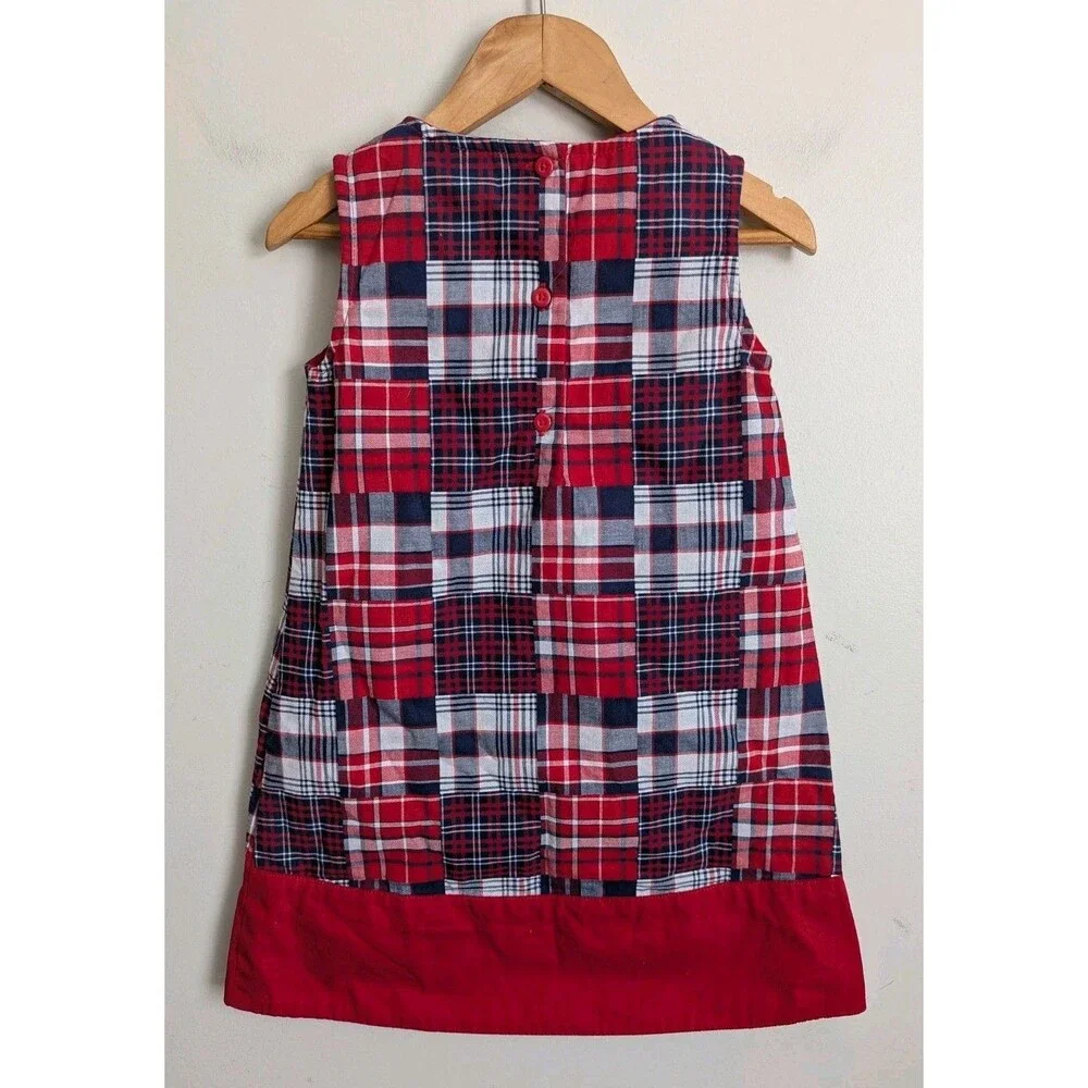 Gymboree Girls 4T Plaid Madras Patchwork Jumper Dress Red White Blue Patriotic